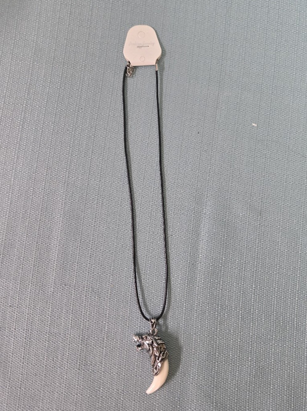 Silver Dragon Claw Tooth Pendant on Black Cord Necklace